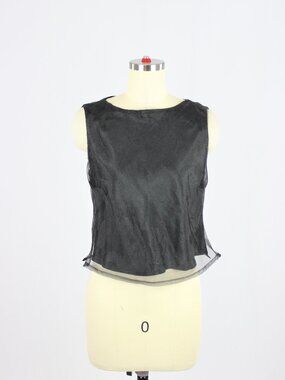 Vintage 00's LAPIS Black Sheer Organza Cropped Shell Blouse Tank Top, Size M
